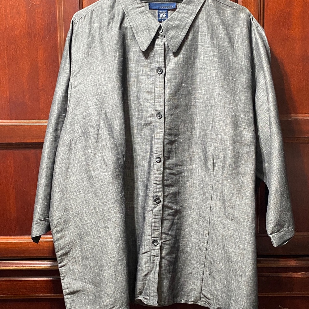 Venezia Vintage plus size 26/28 Linen Cotton Gray Button-Up women’s Shirt